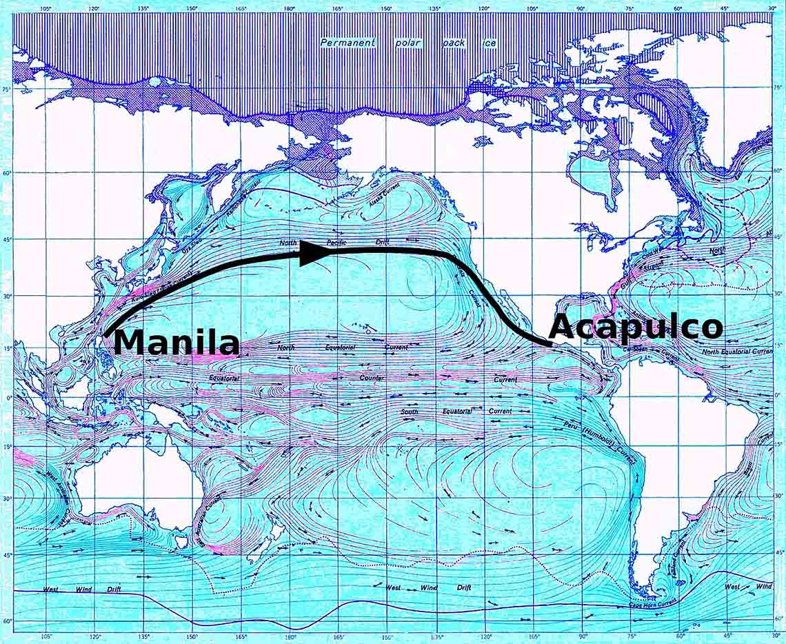 マニラからアカプルコへの太平洋航路図